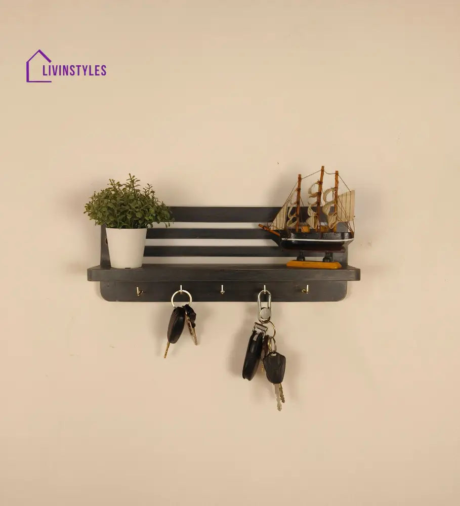 Regus Wooden Wall Shelf Organiser With Key Holders