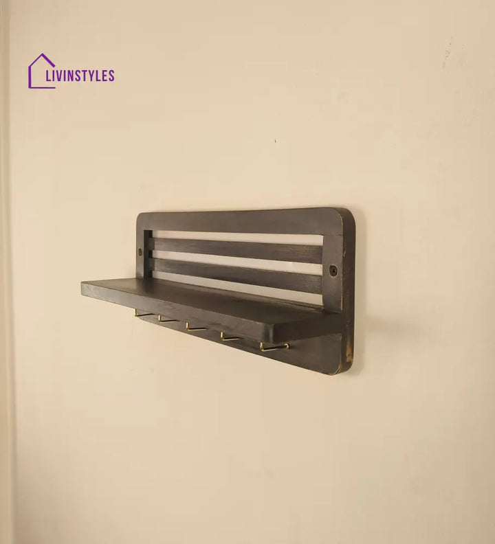 Regus Wooden Wall Shelf Organiser With Key Holders