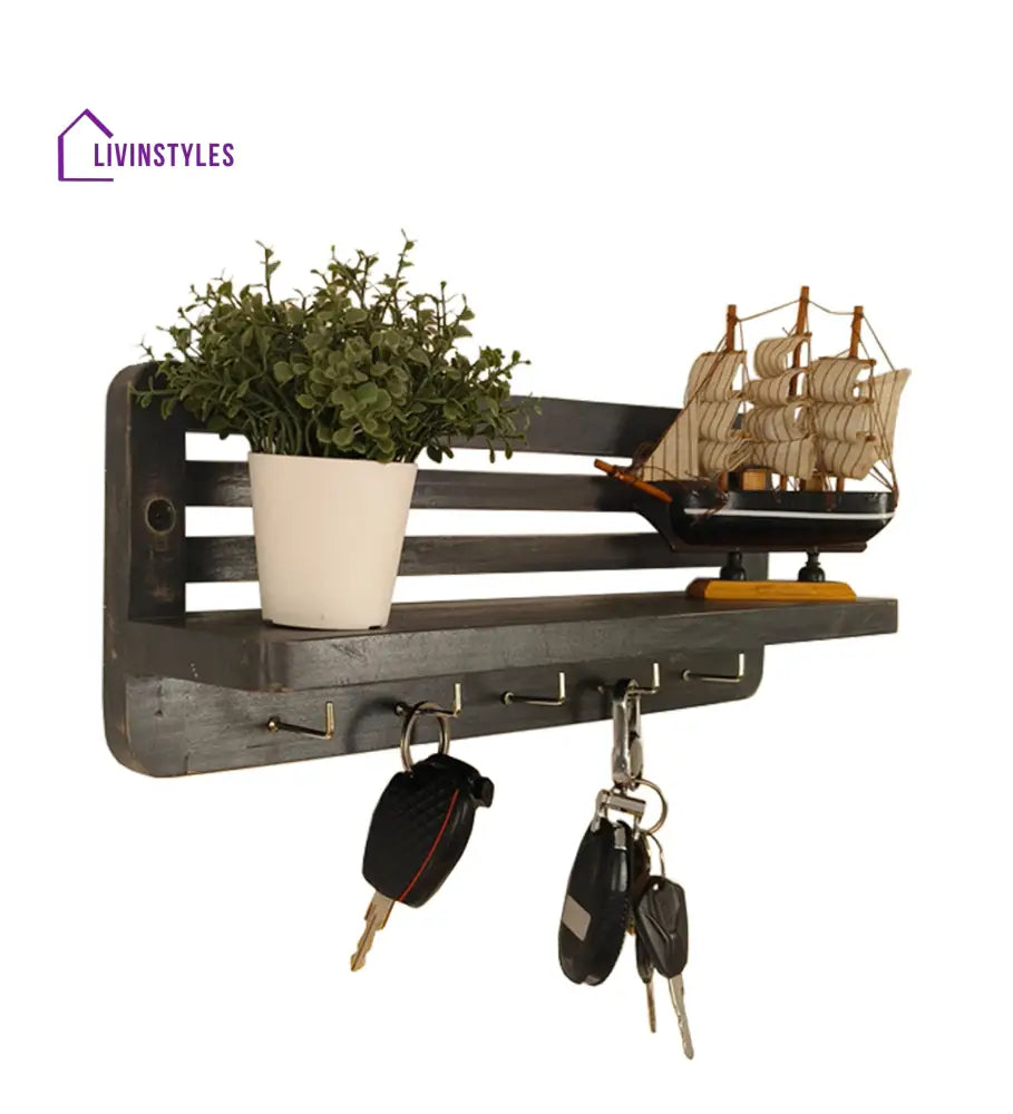 Regus Wooden Wall Shelf Organiser With Key Holders