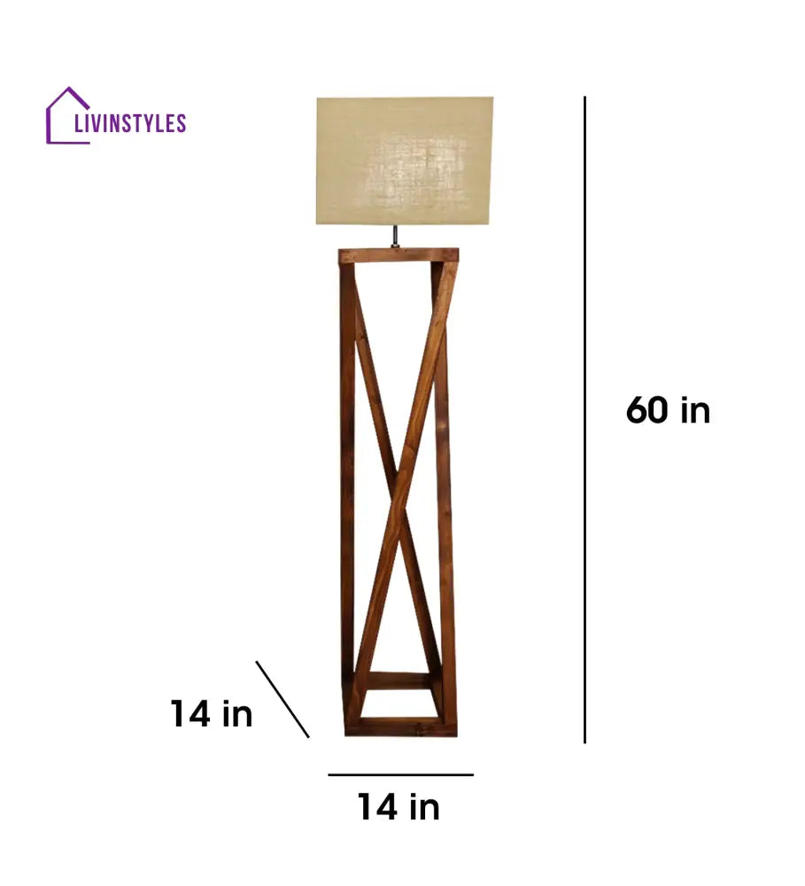 Remy Wooden Floor Lamp With Brown Base And Beige Fabric Lampshade Lamps