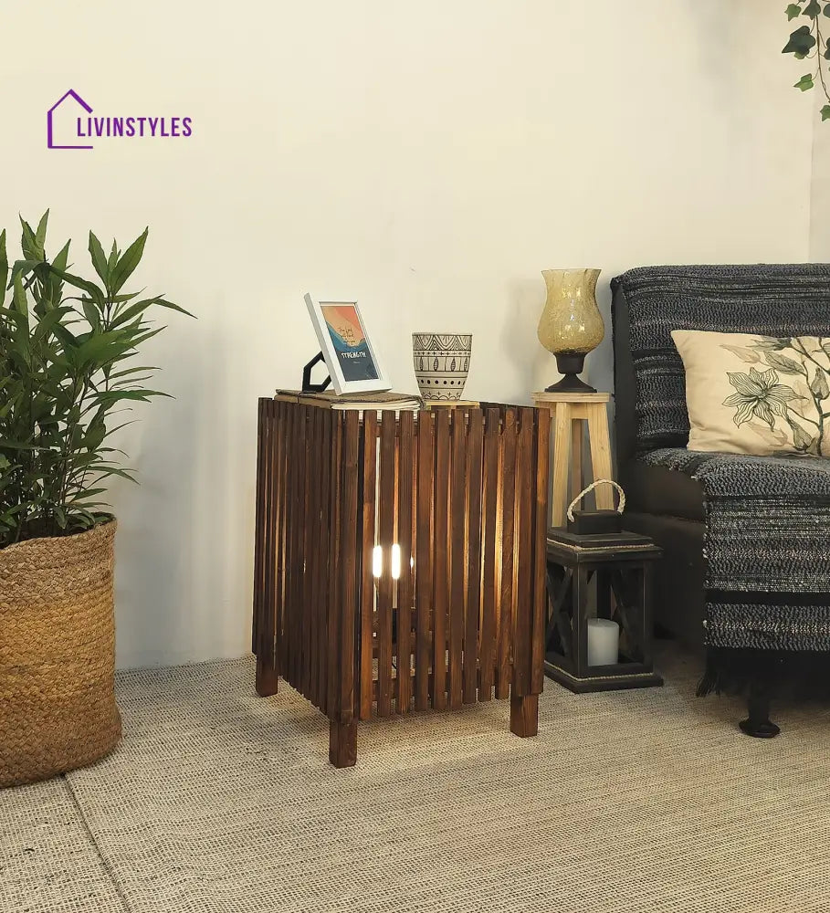 Renard Wooden Floor Lamp With Brown Base And Jute Fabric Lampshade Lamps