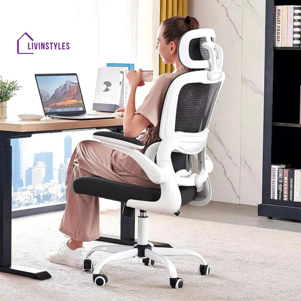 Renu Ergonomic Office Chair For Work From Home High Back Computer With Adjustable Seat White/Black