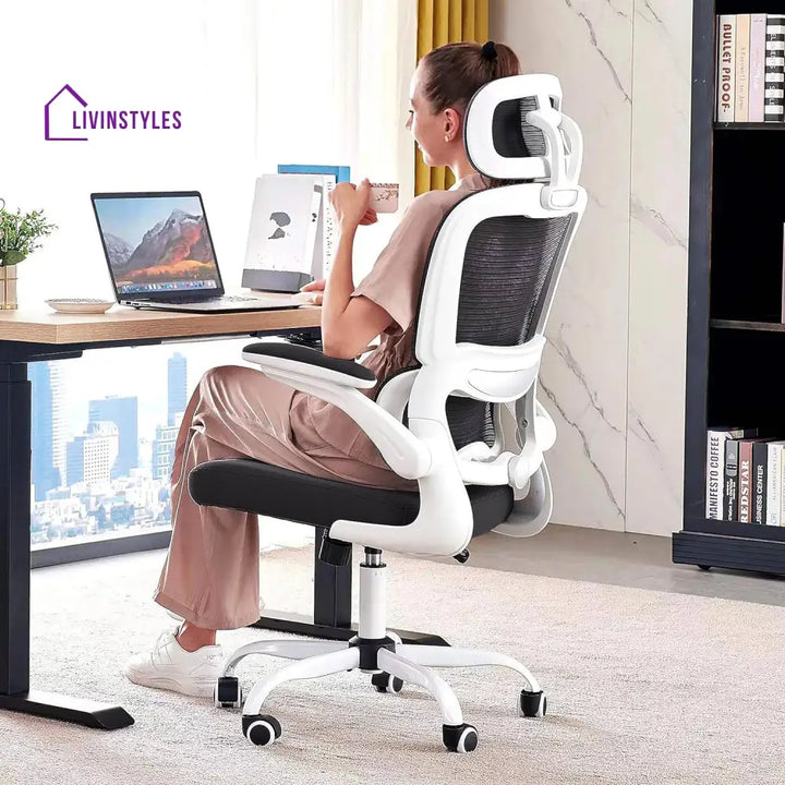 Renu Ergonomic Office Chair For Work From Home High Back Computer With Adjustable Seat White/Black