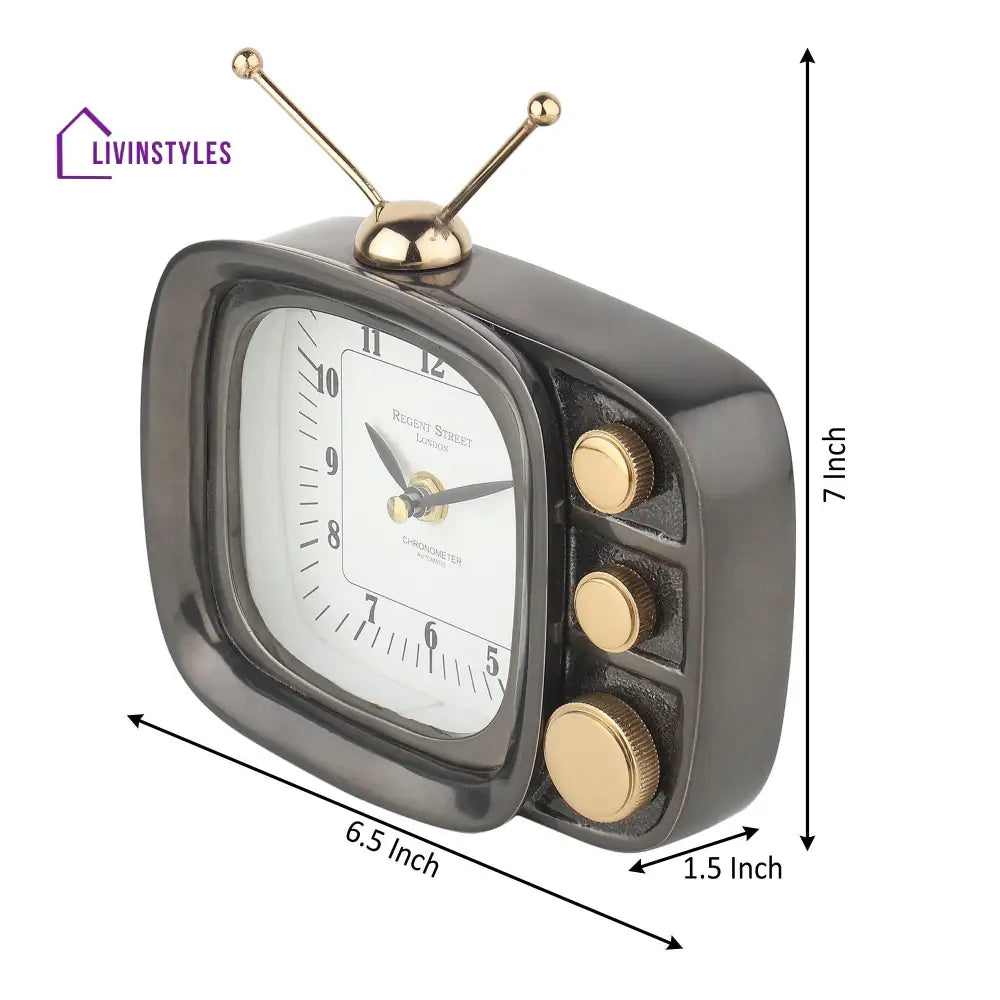 Retro Tv Timepiece In Black Table Clock