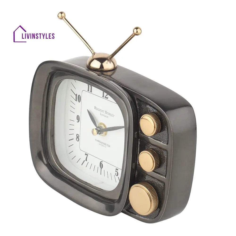 Retro Tv Timepiece In Black Table Clock