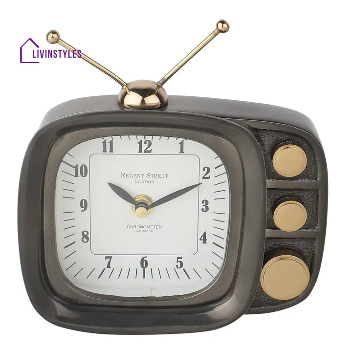 Retro Tv Timepiece In Black Table Clock