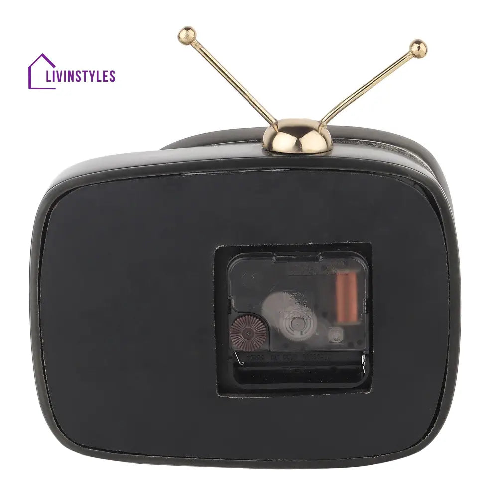 Retro Tv Timepiece In Black Table Clock