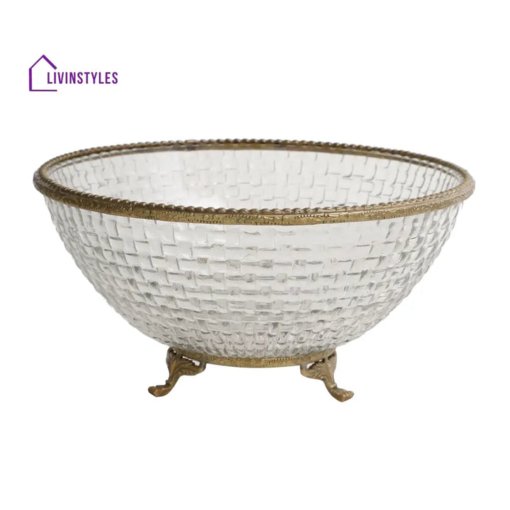 Ribbed Glass Antique Brass Bowl