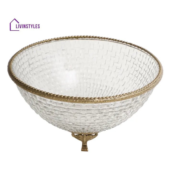 Ribbed Glass Antique Brass Bowl