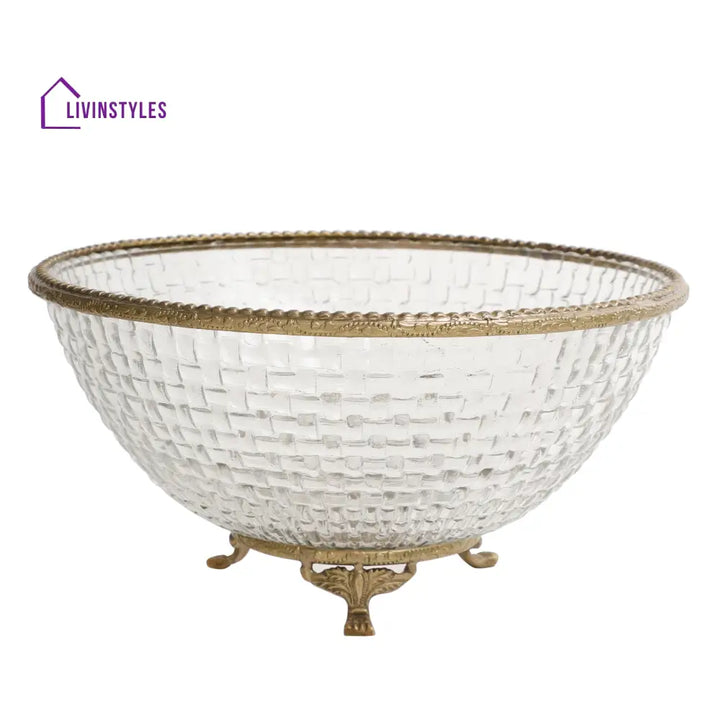 Ribbed Glass Antique Brass Bowl