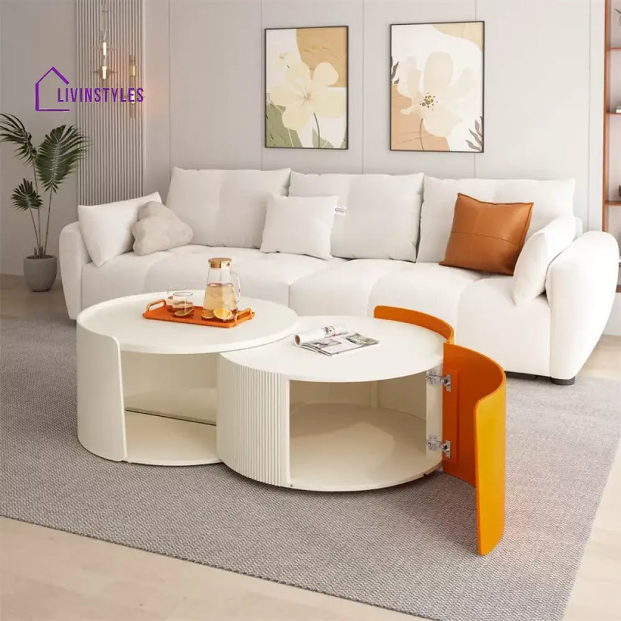 Riddhima MDF White and Orange Coffee Table for Living Room