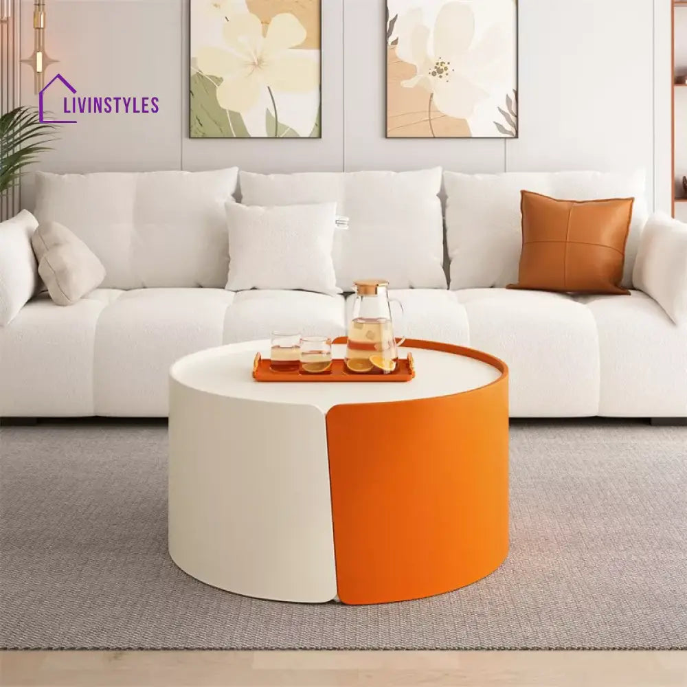 Riddhima MDF White and Orange Coffee Table for Living Room