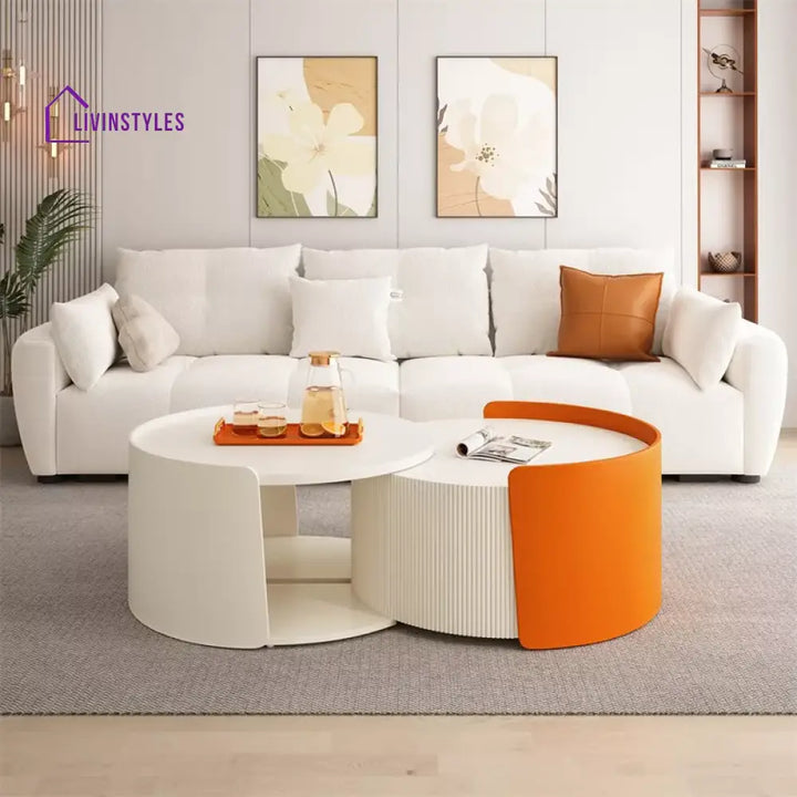 Riddhima MDF White and Orange Coffee Table for Living Room