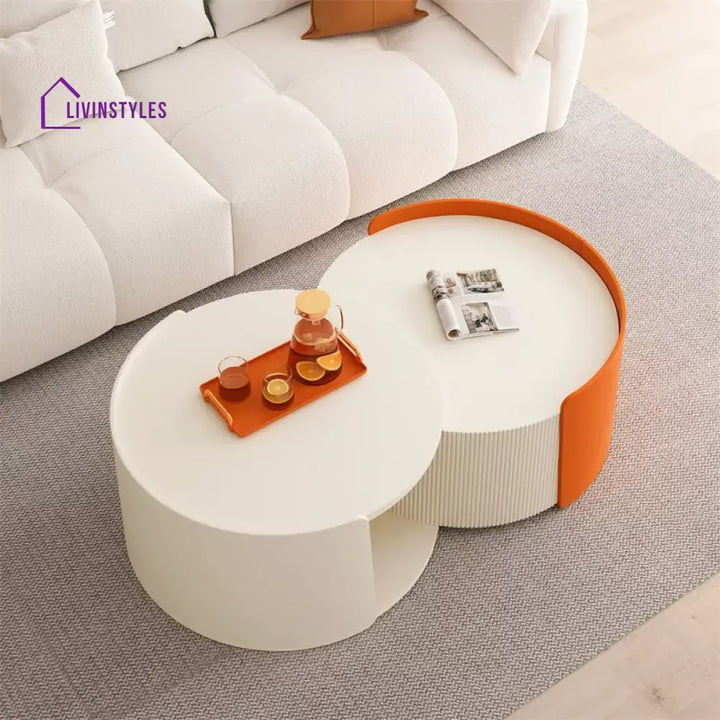 Riddhima MDF White and Orange Coffee Table for Living Room