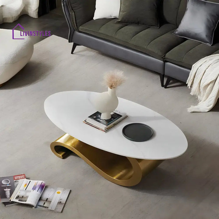 Ridhi Luxurious Marble Top Stainless Steel With Pvd Coated Single Bool Coffee Table