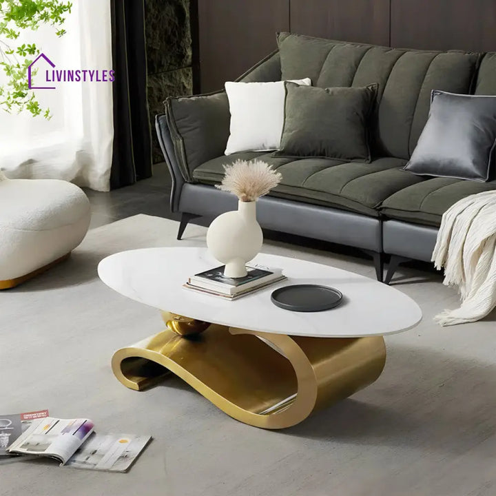 Ridhi Luxurious Marble Top Stainless Steel With Pvd Coated Single Bool Coffee Table