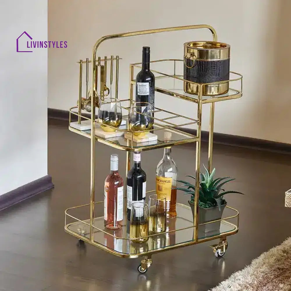 Ridhima Gold Serving Trolley For Home