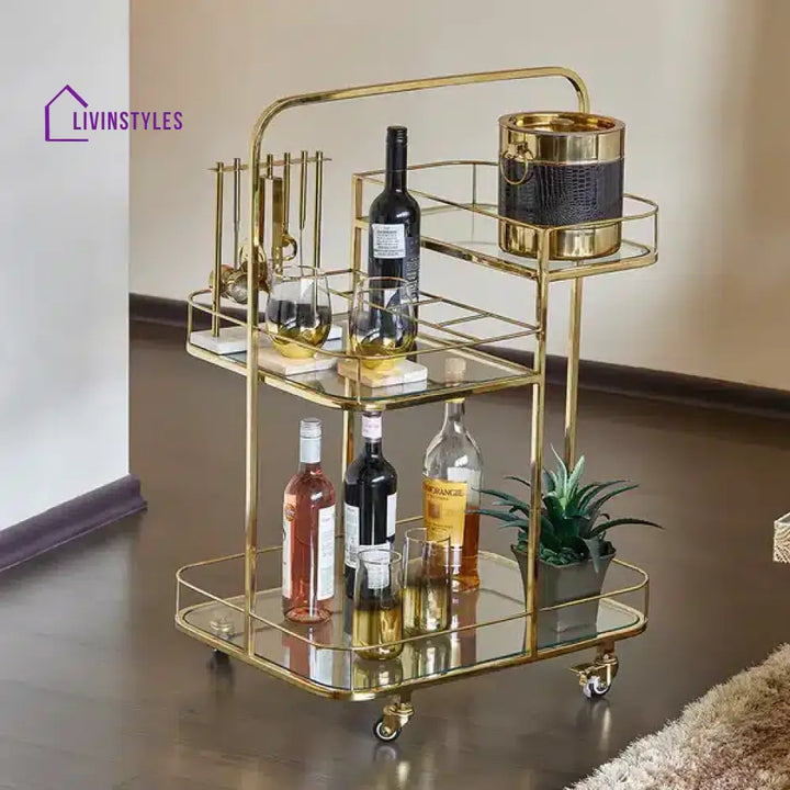 Ridhima Gold Serving Trolley For Home