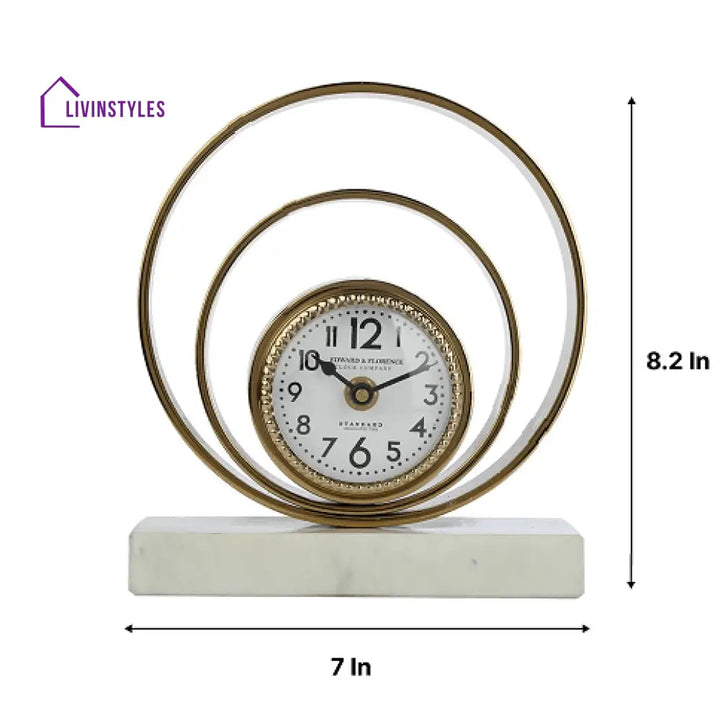 Rings Of Saturn Desk Clock In Marble & Gold Finish