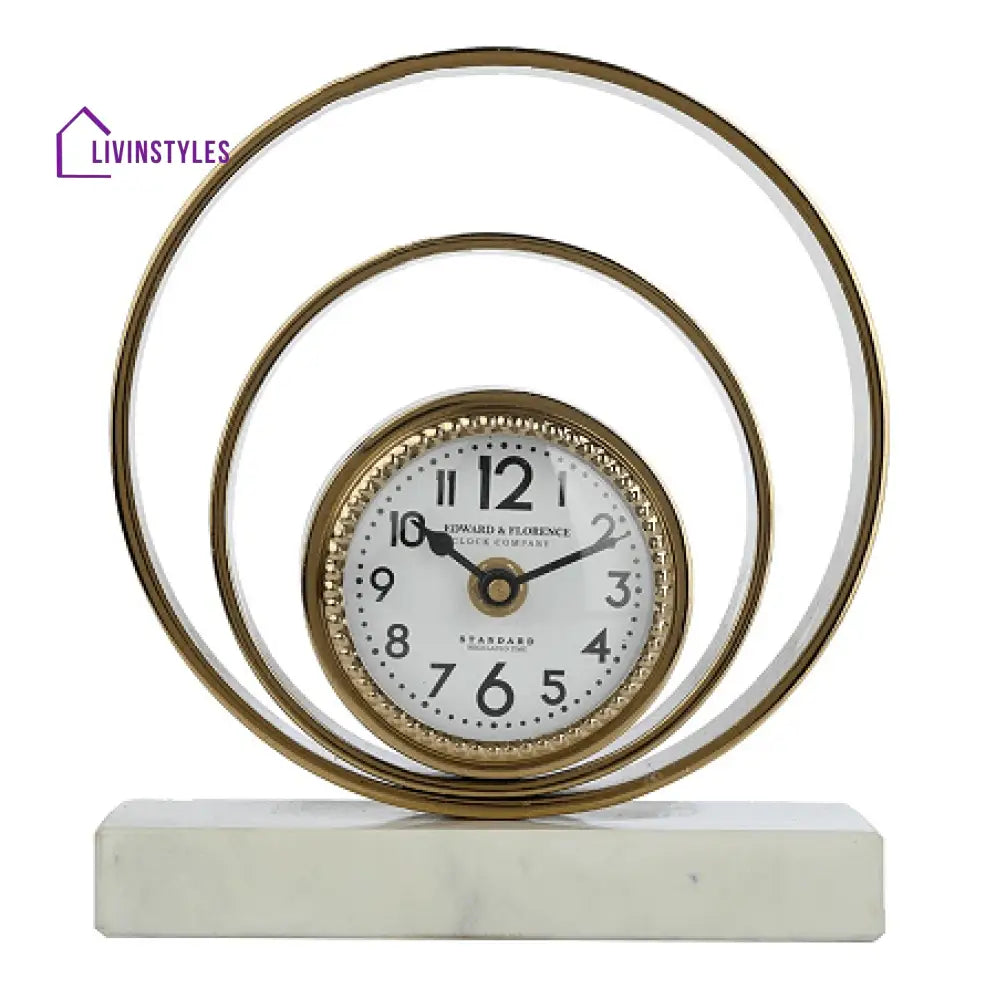 Rings Of Saturn Desk Clock In Marble & Gold Finish