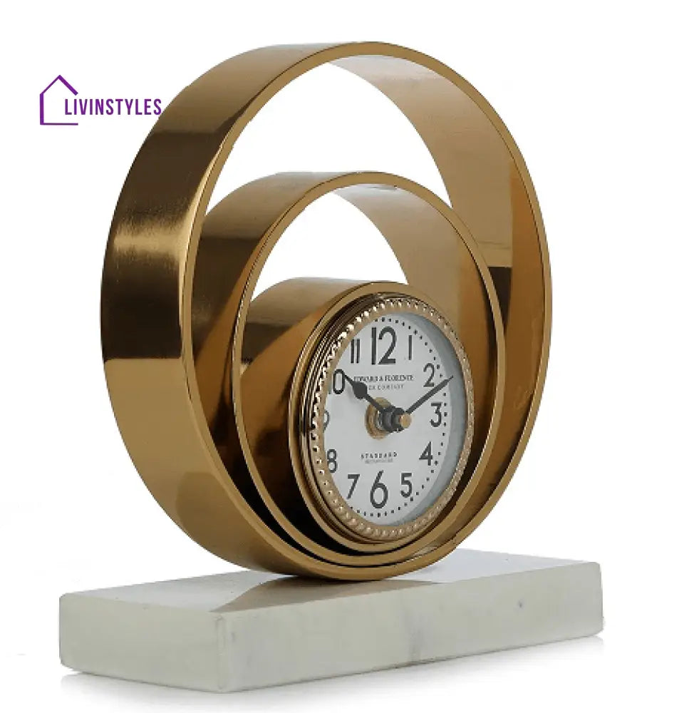 Rings Of Saturn Desk Clock In Marble & Gold Finish