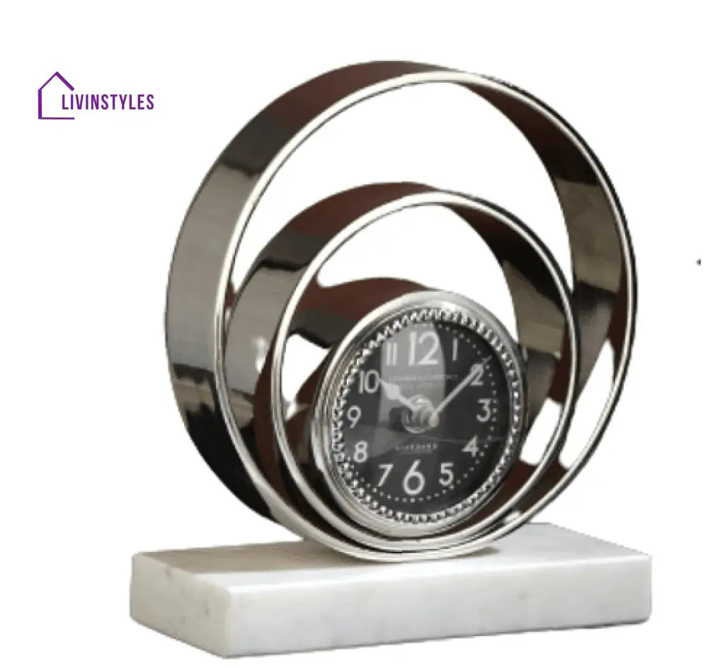 Rings Of Saturn Desk Clock In Marble & Silver Finish