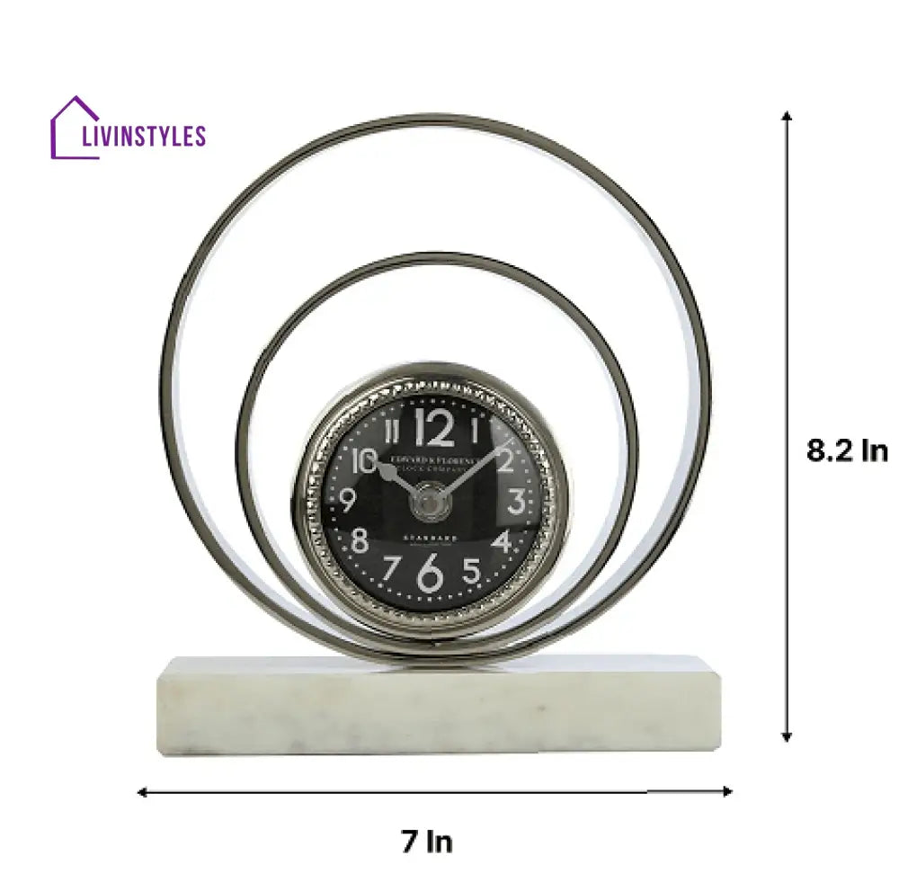 Rings Of Saturn Desk Clock In Marble & Silver Finish