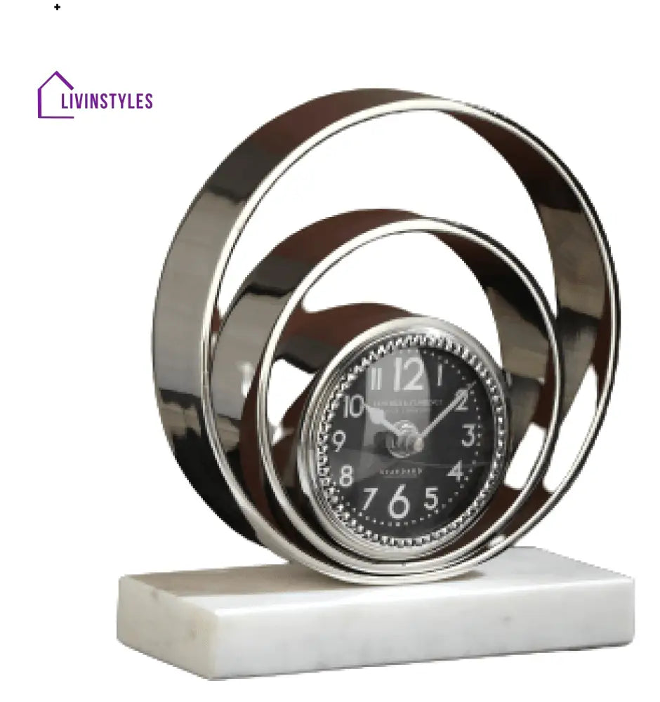 Rings Of Saturn Desk Clock In Marble & Silver Finish