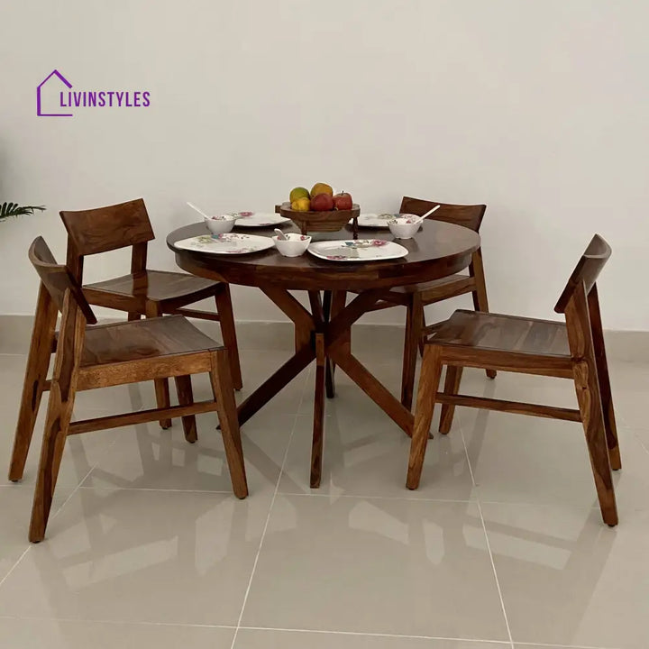 Rio Oval Solid Sheesham Wood 4 Seater Dining Table Set - 1 Year Warranty