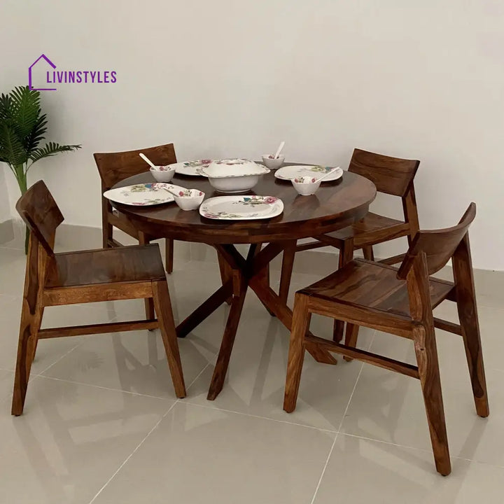 Rio Oval Solid Sheesham Wood 4 Seater Dining Table Set - 1 Year Warranty Natural