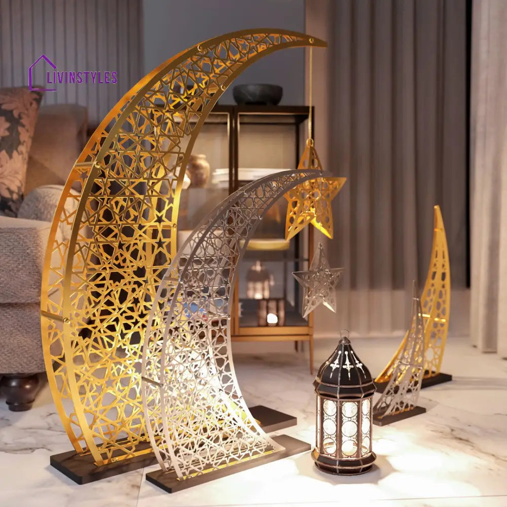 Rising Crescent & Star Ramadan Decor - Metal Islamic Home Decoration Metal Wall Art