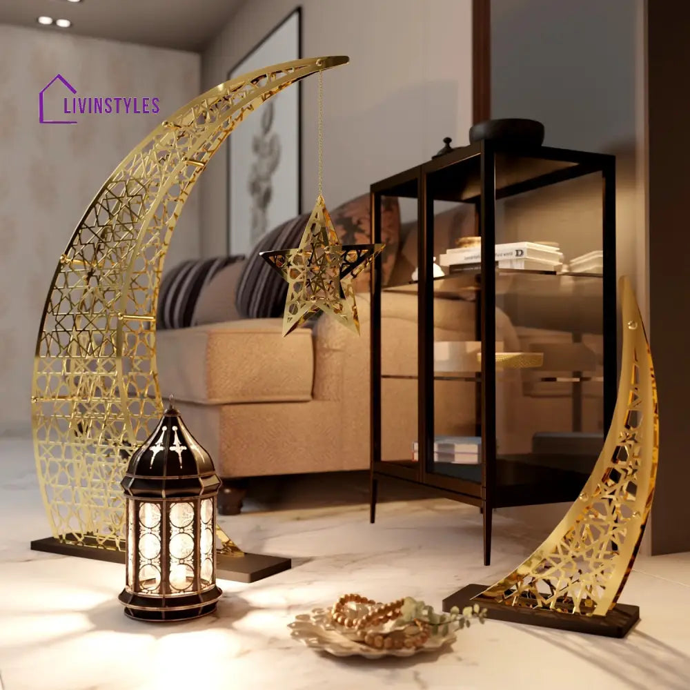 Rising Crescent & Star Ramadan Decor - Metal Islamic Home Decoration Metal Wall Art