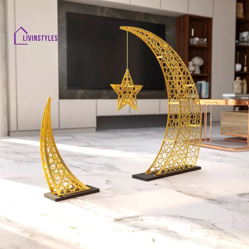 Rising Crescent & Star Ramadan Decor - Metal Islamic Home Decoration Metal Wall Art