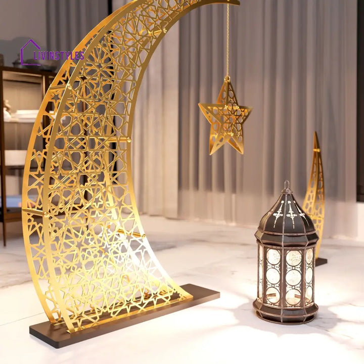 Rising Crescent & Star Ramadan Decor - Metal Islamic Home Decoration Metal Wall Art