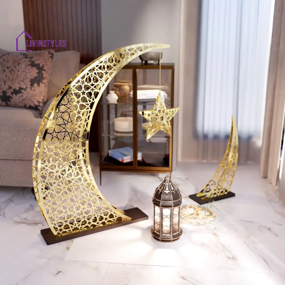 Rising Crescent & Star Ramadan Decor - Metal Islamic Home Decoration Metal Wall Art