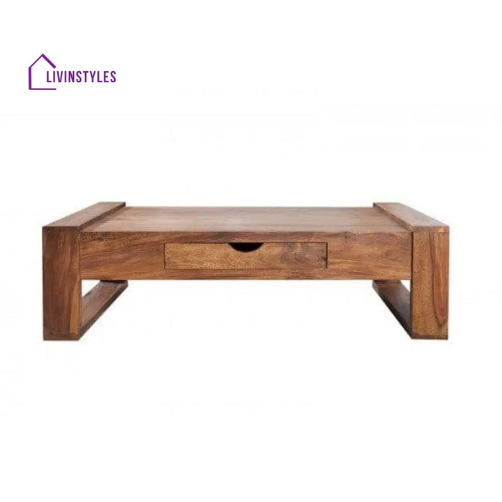 Riverton Solid Sheesham Wood Coffee Table With Drawer In Honey Finish