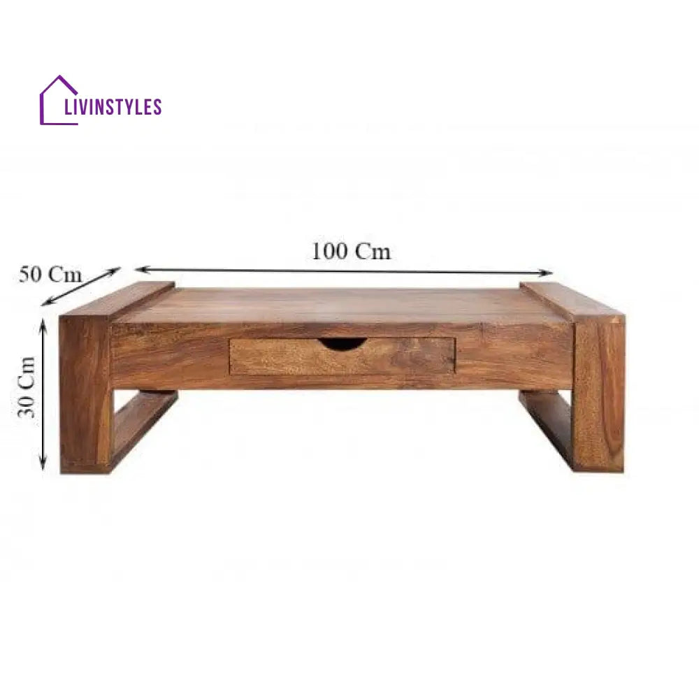 Riverton Solid Sheesham Wood Coffee Table With Drawer In Honey Finish