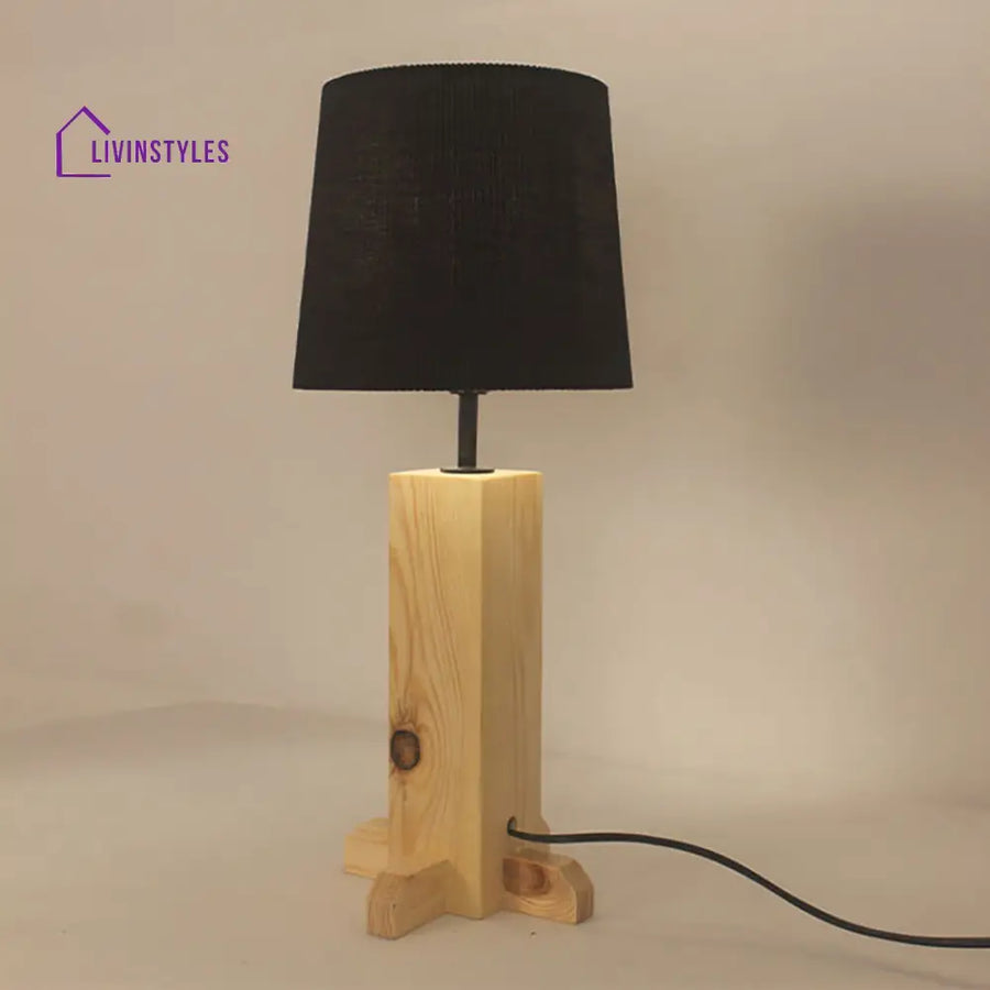 Rocket Beige Wooden Table Lamp With Black Fabric Lampshade Lamps