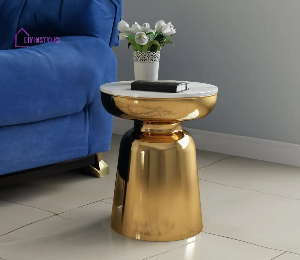 Rohan Metal And Marble Top Side Table - Gold