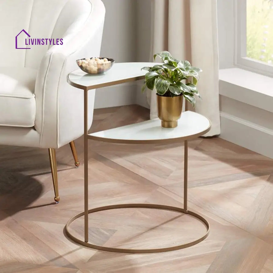 Rohan Metal Side Table For Living Room - Marble Top