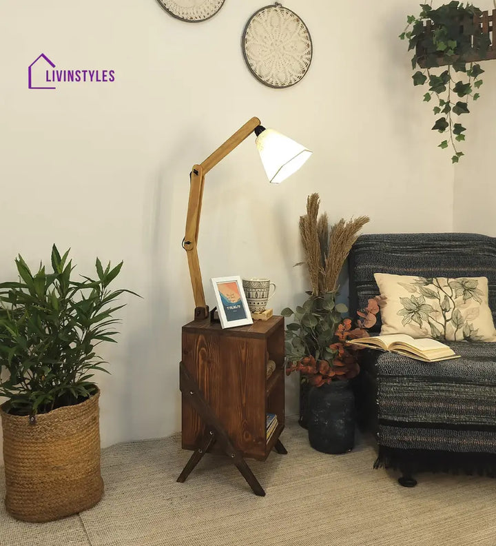 Ronan Wooden Floor Lamp With Brown Base And Jute Fabric Lampshade Lamps