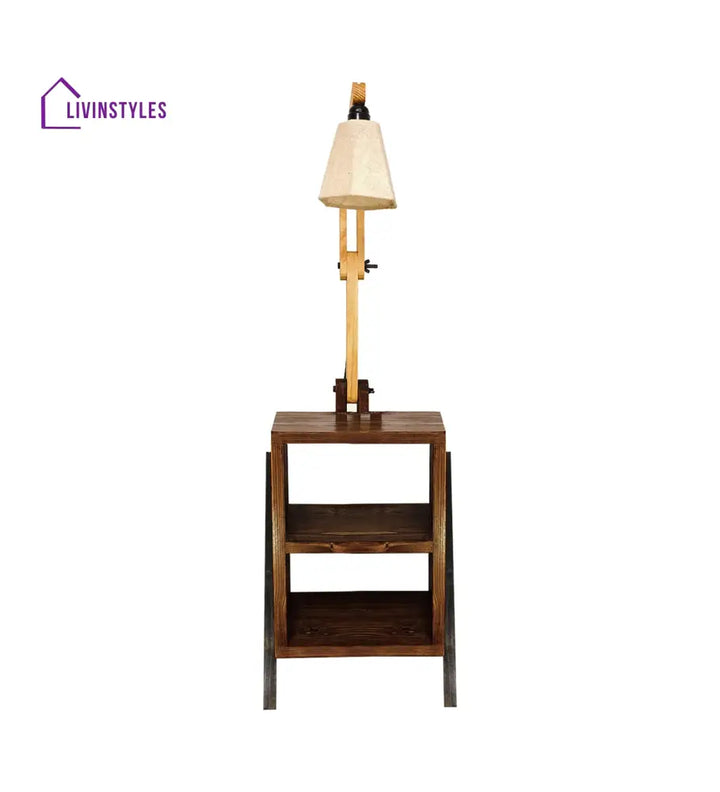 Ronan Wooden Floor Lamp With Brown Base And Jute Fabric Lampshade Lamps