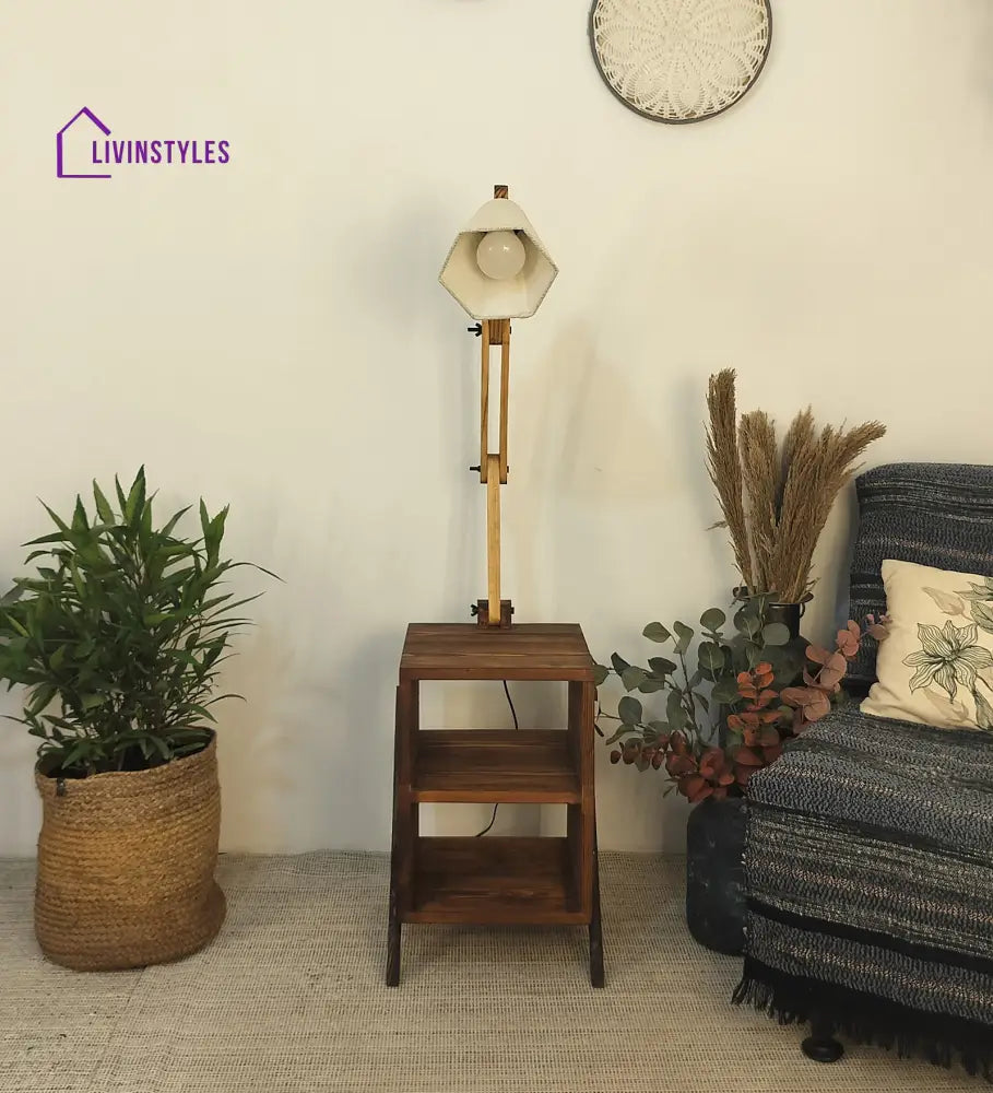 Ronan Wooden Floor Lamp With Brown Base And Jute Fabric Lampshade Lamps