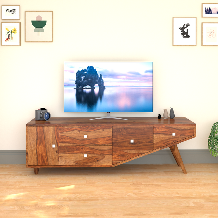 Mira Sheesham Wood TV Unit in Light Walnut Colour