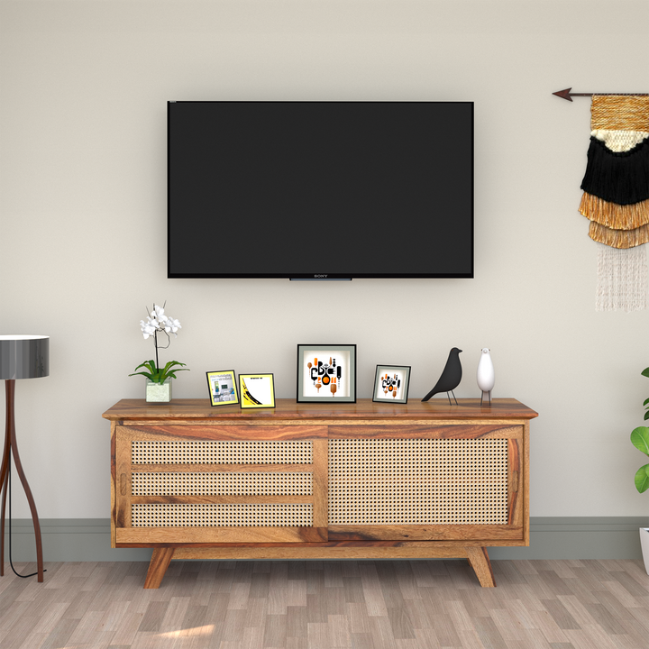 Ninel Sheesham Wood TV Unit in Natural Honey Colour