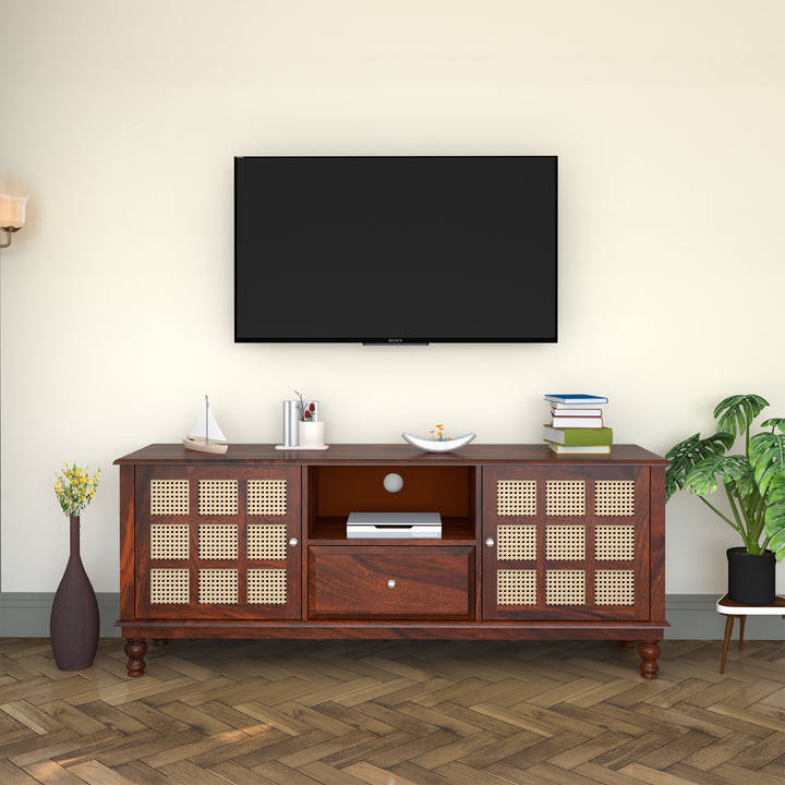 Nonna Sheesham Wood TV Unit in Dark Maharani Colour