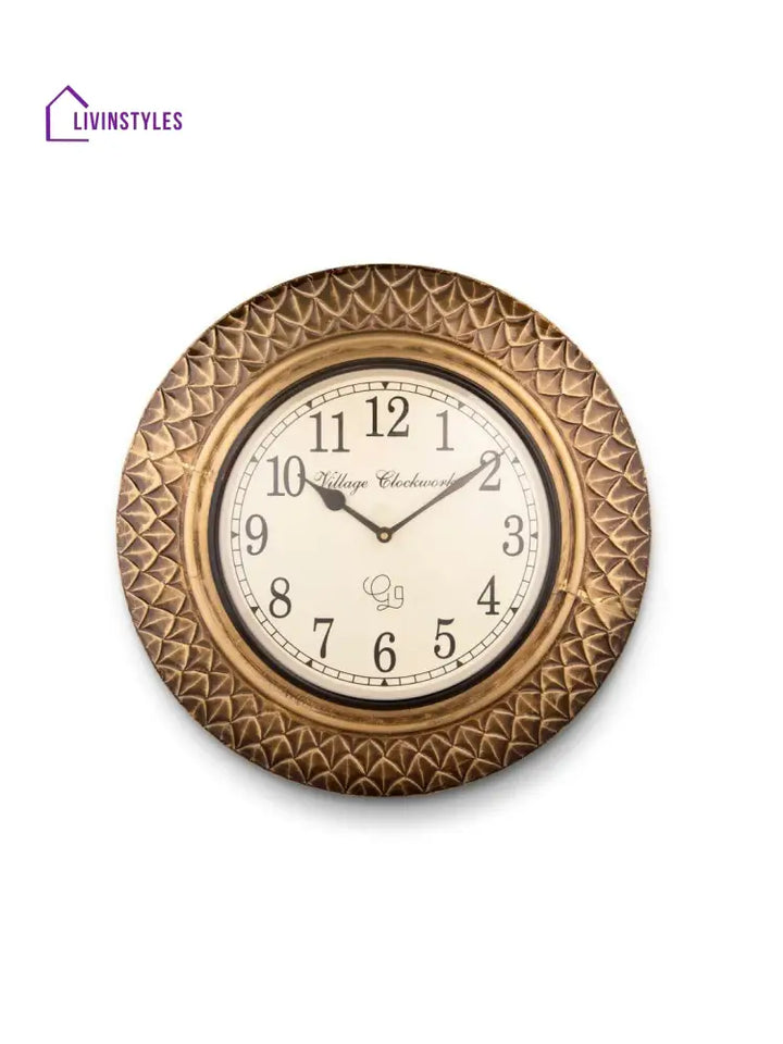 Round Brass Diamond Cut 16 Inches Wall Clock