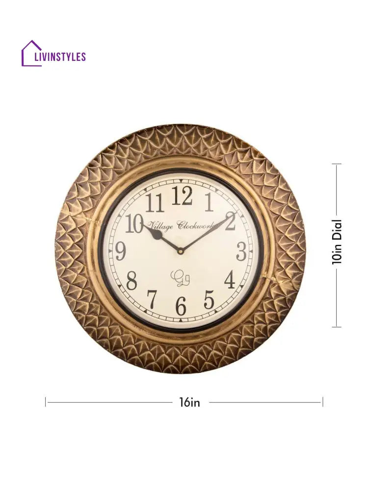 Round Brass Diamond Cut 16 Inches Wall Clock