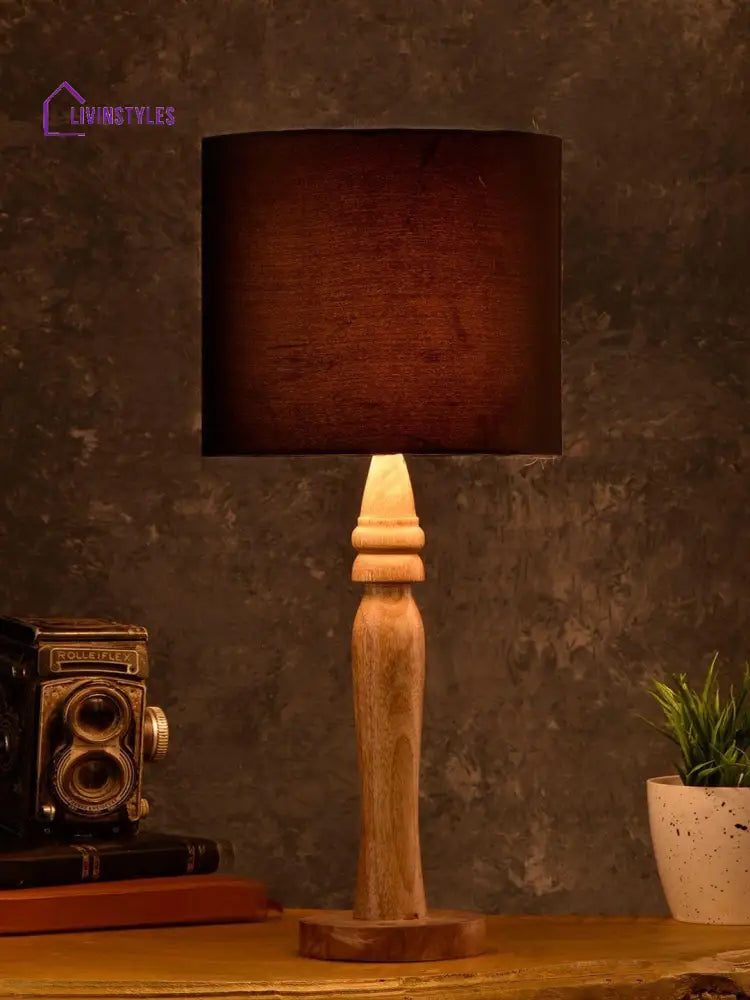 Round Brown Lamp With Black Cotton Shade