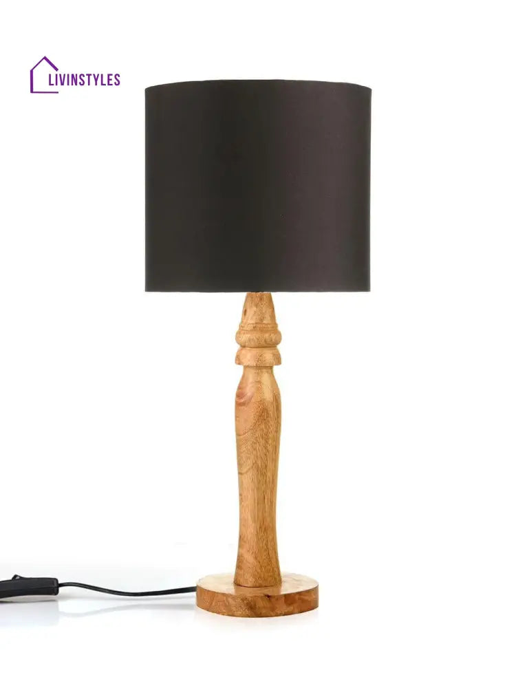 Round Brown Lamp With Black Cotton Shade